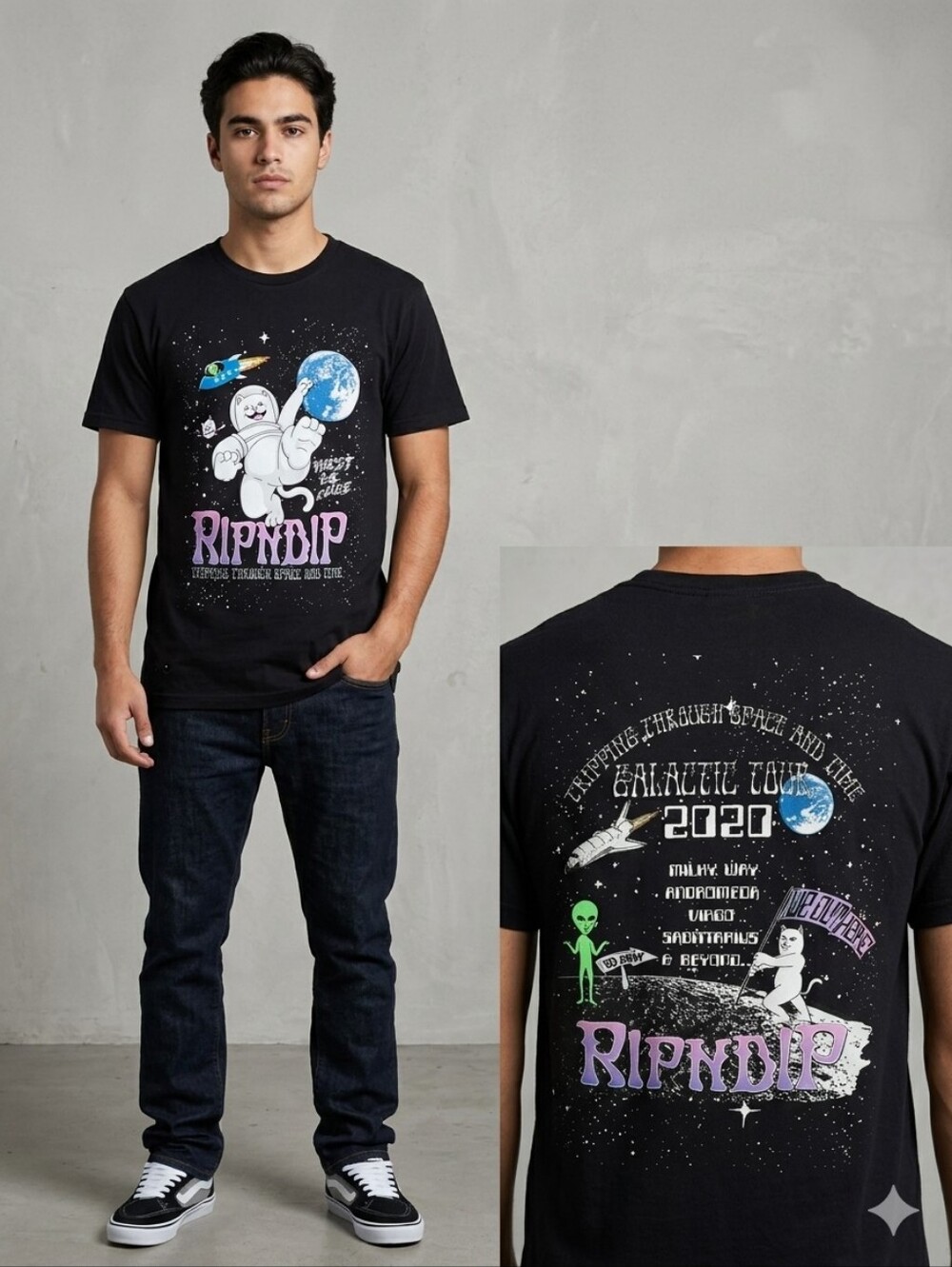 ​RIPNDIP Galactic Tour 2020 Space Cat T Shirt Black Small Skater Streetwear
